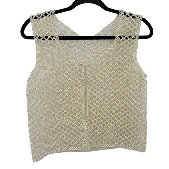 Vtg Vest Handmade Artsy Boho Faux Pearl Beaded Crochet Formal White Sz M - Picture 1 of 11